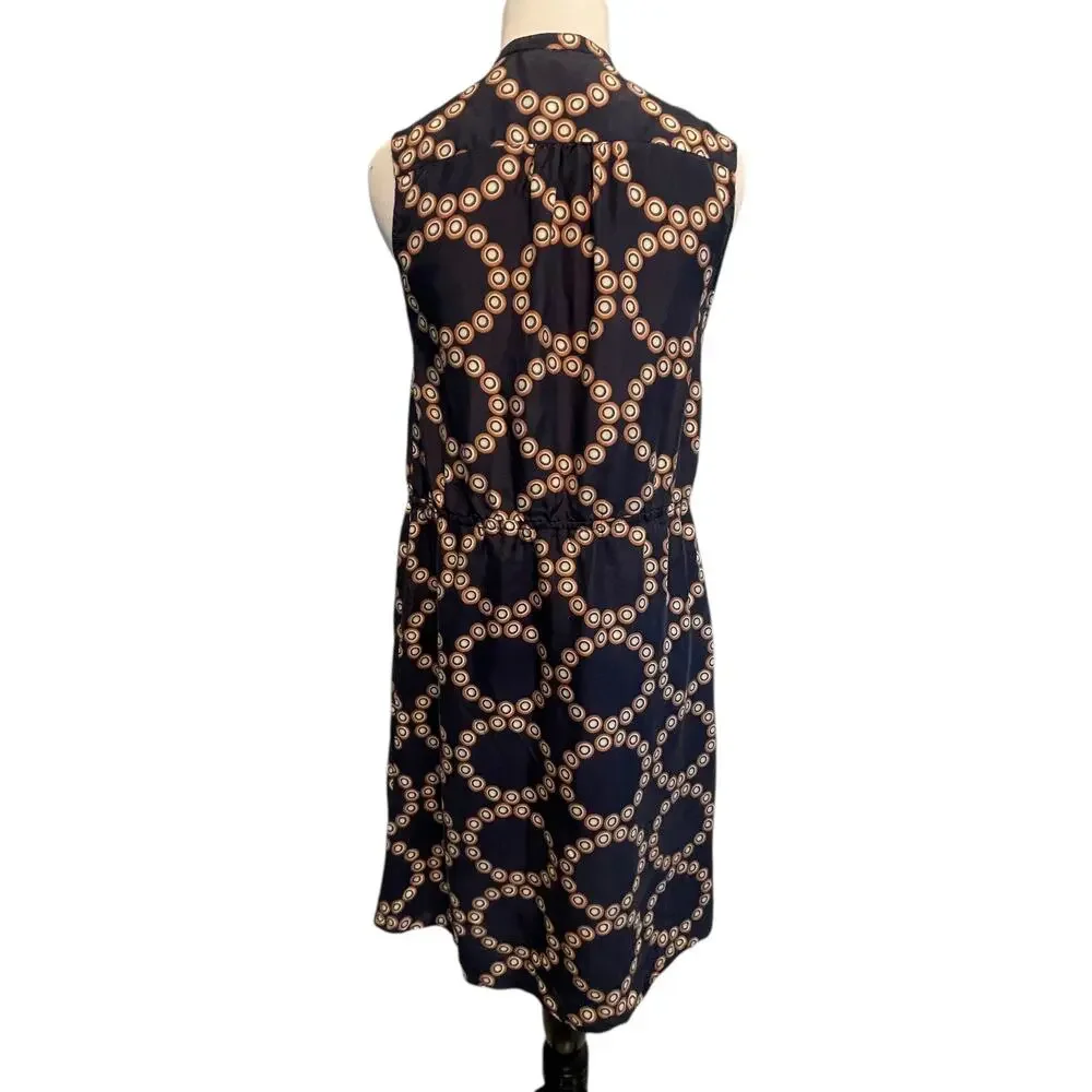 Anthropologie LIL Bullseye Silk Dress Womens Size 4 Blue Geo Print Ruffle Career - Picture 7 of 10